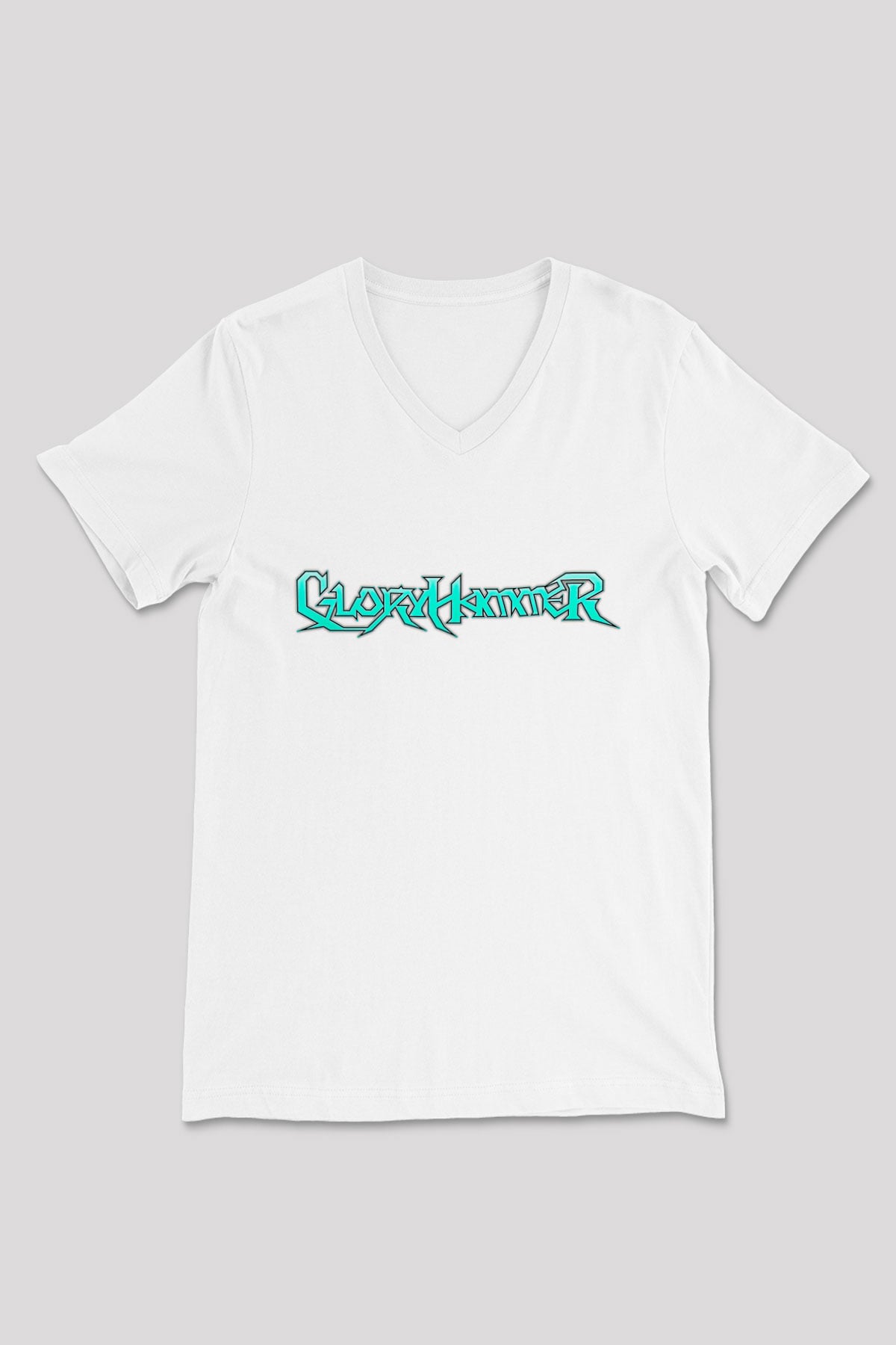Gloryhammer Baskılı Beyaz Unisex V Yaka Tişört - Tshirt