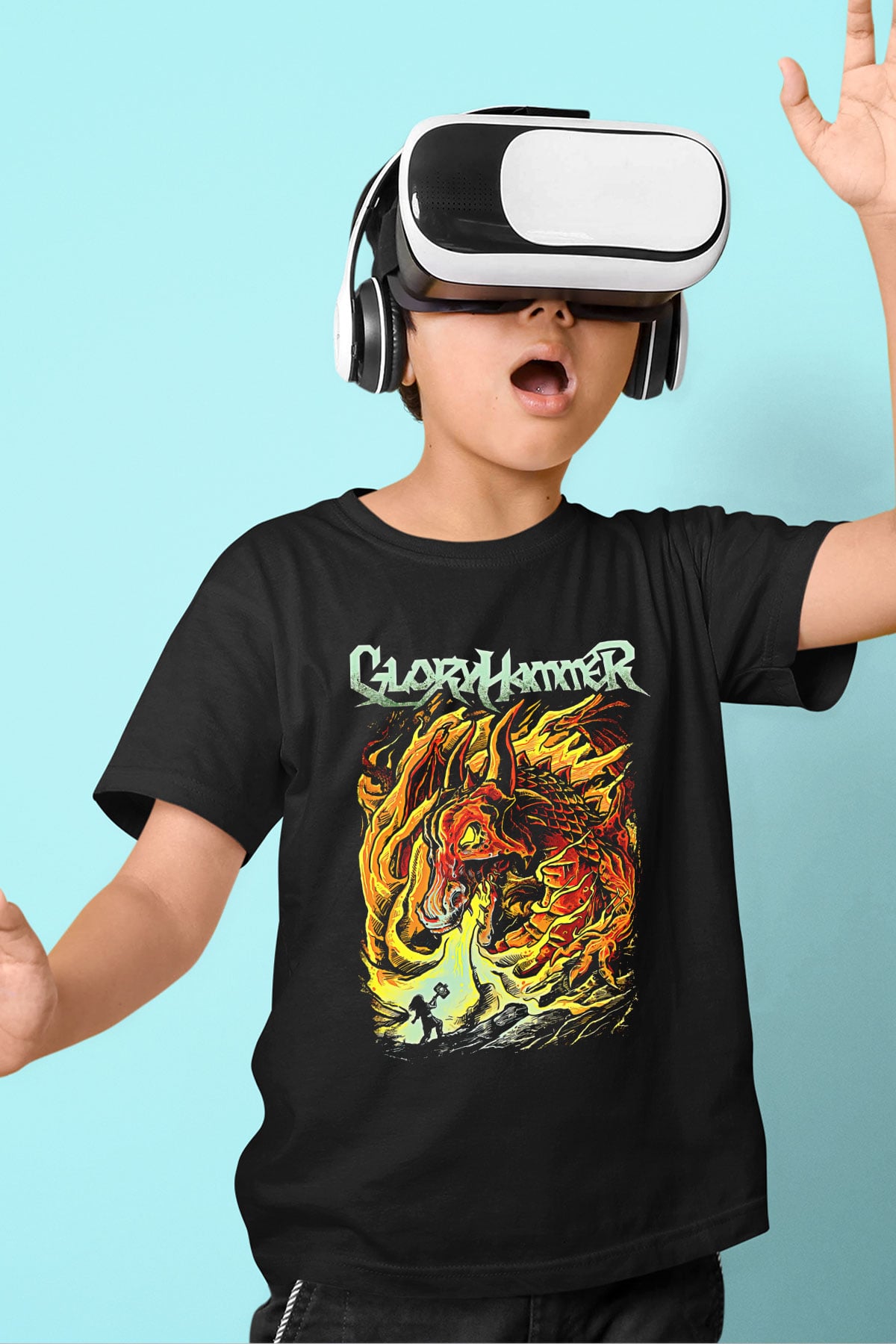 Gloryhammer Baskılı Unisex Siyah Çocuk Tişört - Tshirt