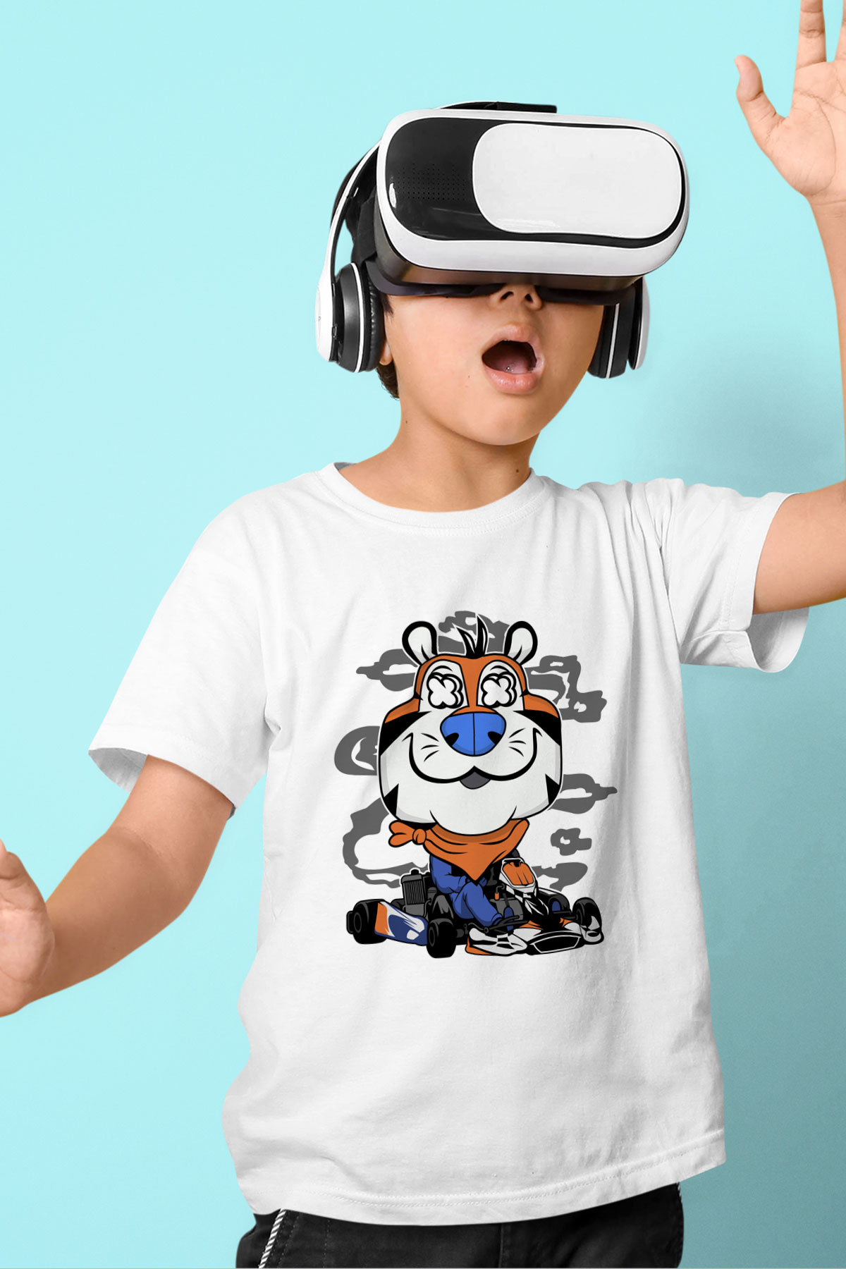 Go Kart Tony Baskılı Unisex Beyaz Çocuk Tişört
