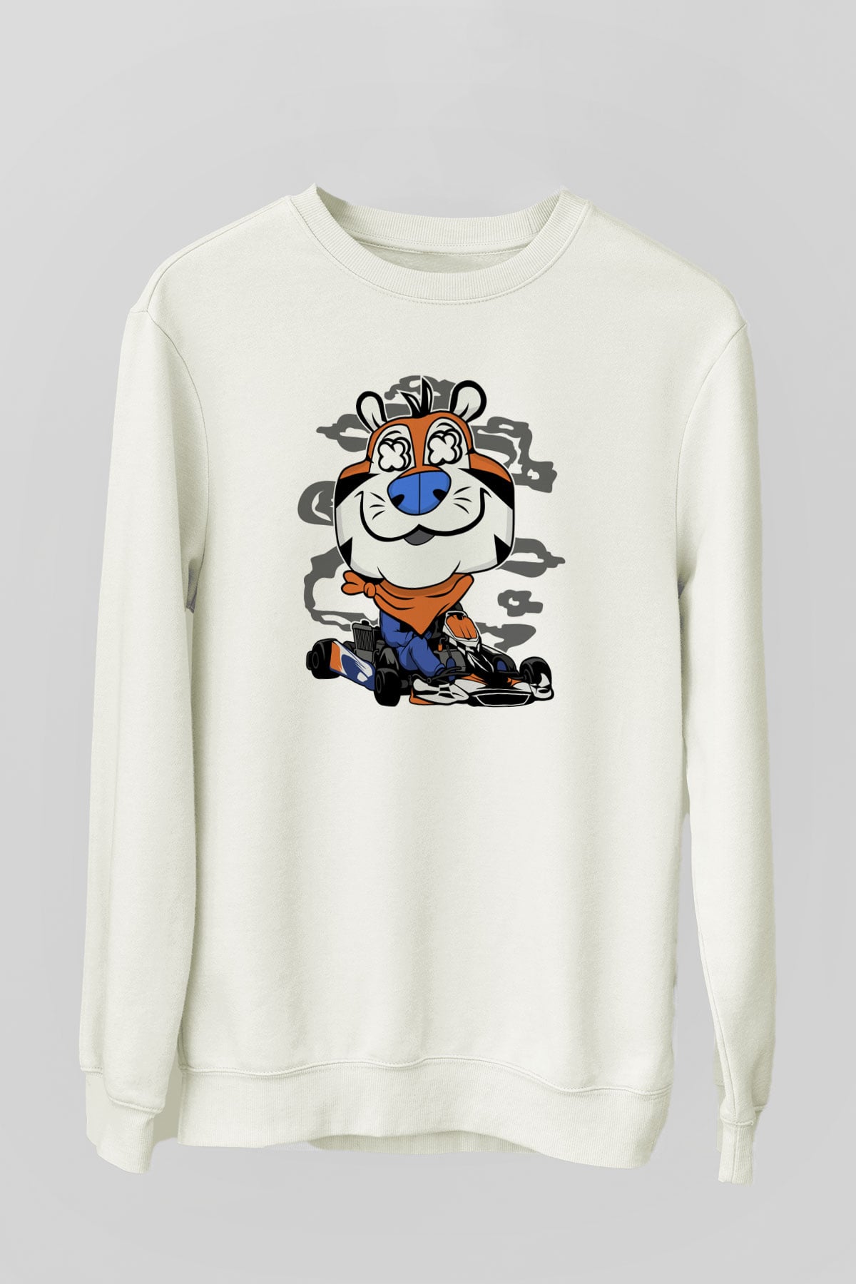 Go Kart Tony Baskılı Unisex Beyaz Sweatshirt