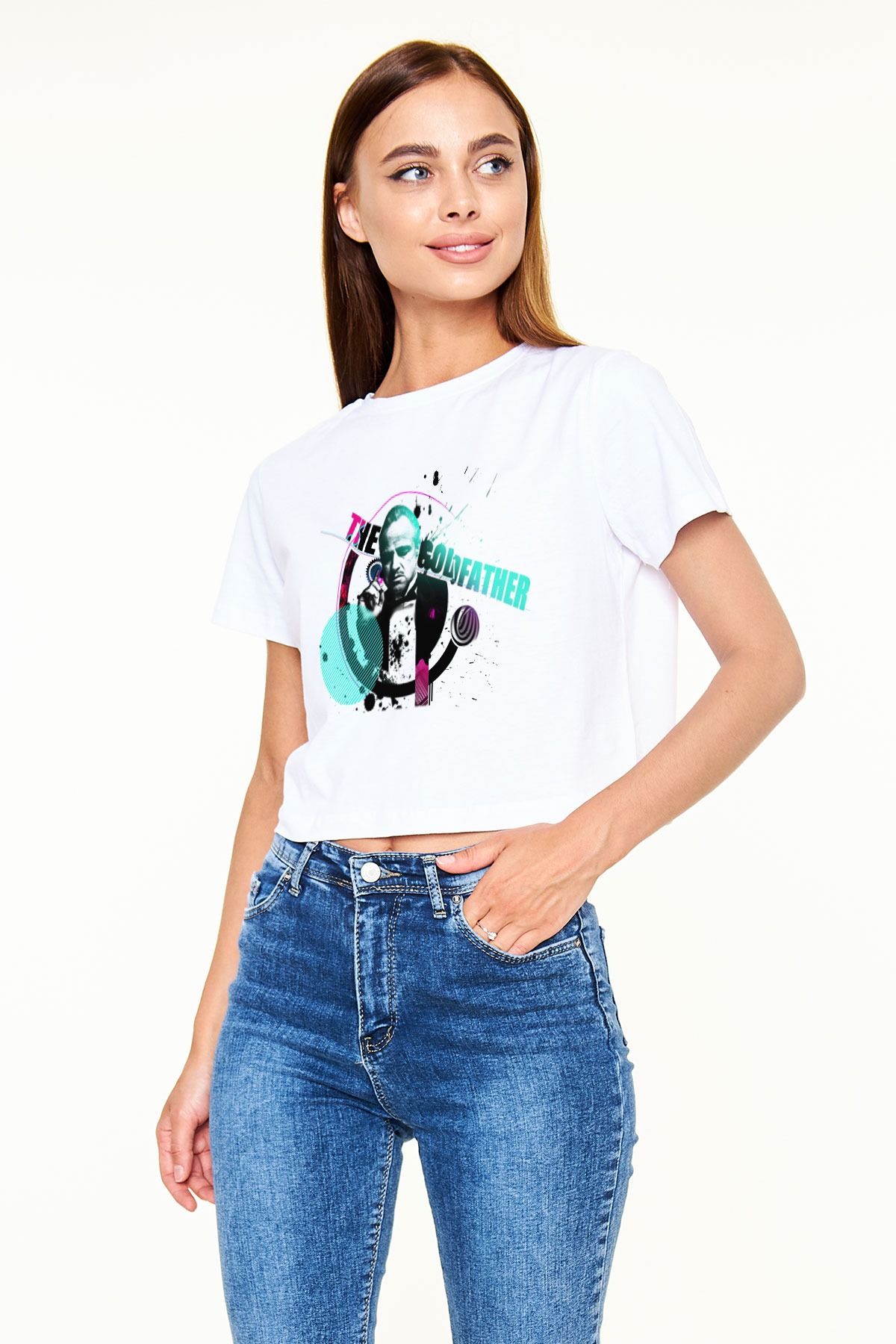Godfather Beyaz Croptop Tişört