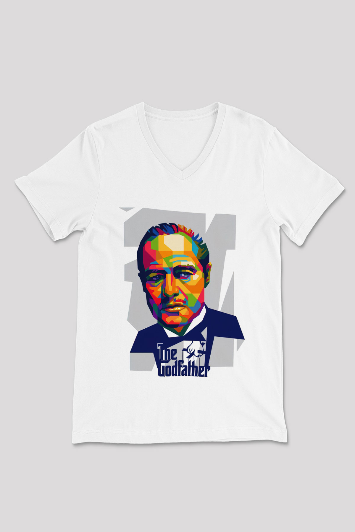 Godfather Beyaz Unisex V Yaka Tişört