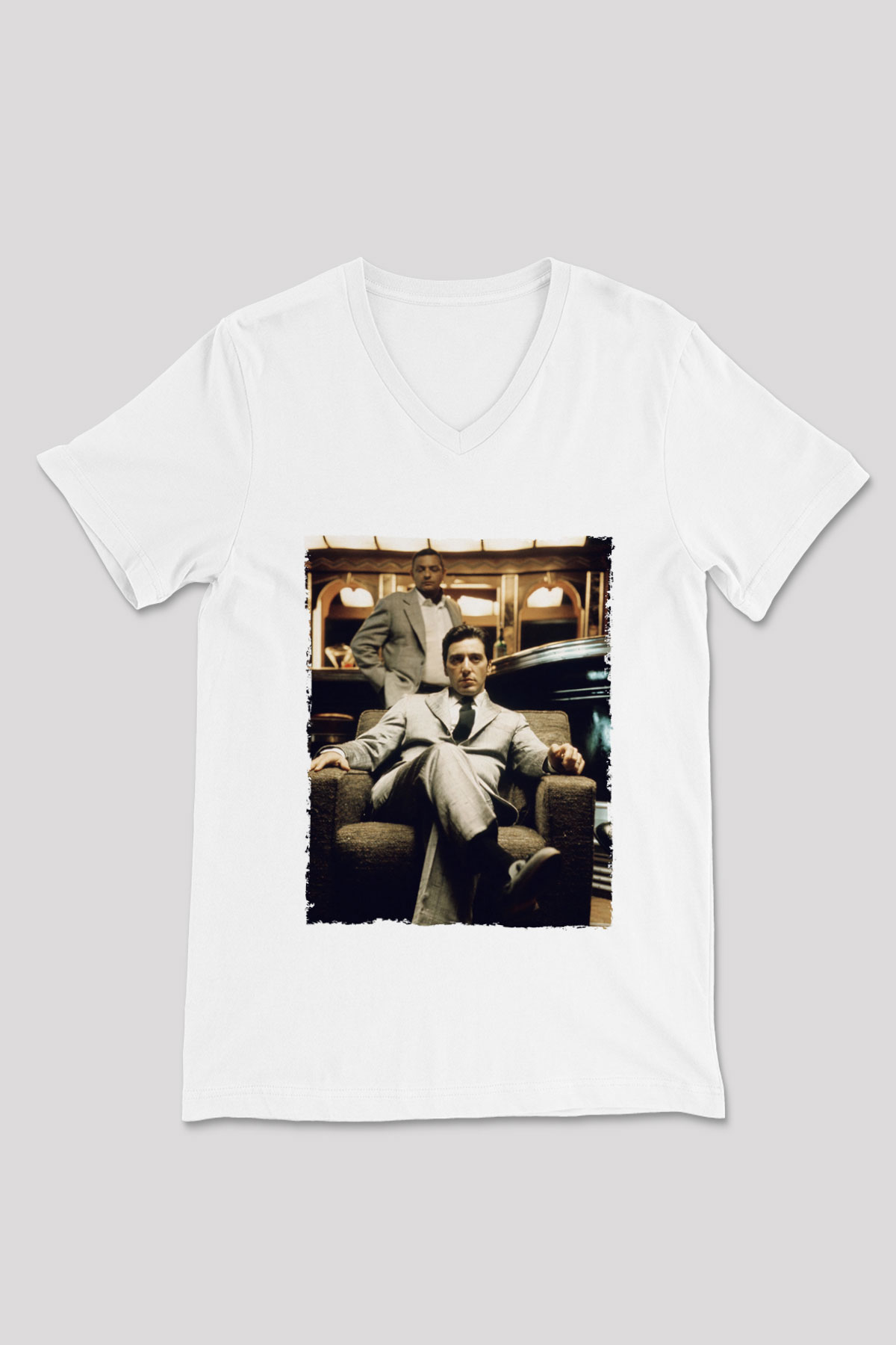 Godfather Beyaz Unisex V Yaka Tişört T-Shirt