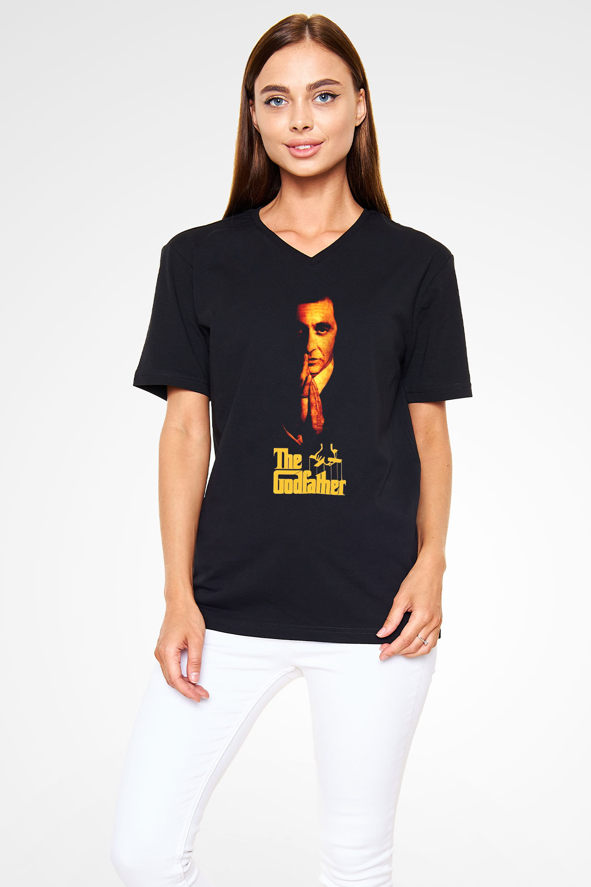 Godfather Siyah Unisex V Yaka Tişört T-Shirt