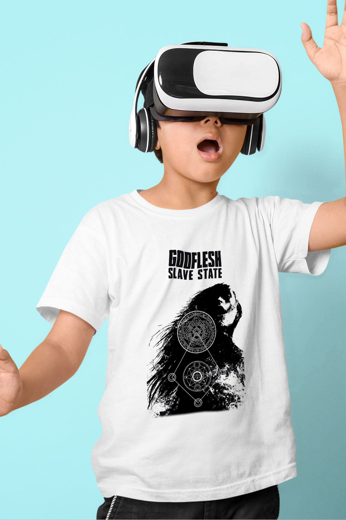 Godflesh Baskılı Beyaz Unisex Çocuk Tişört