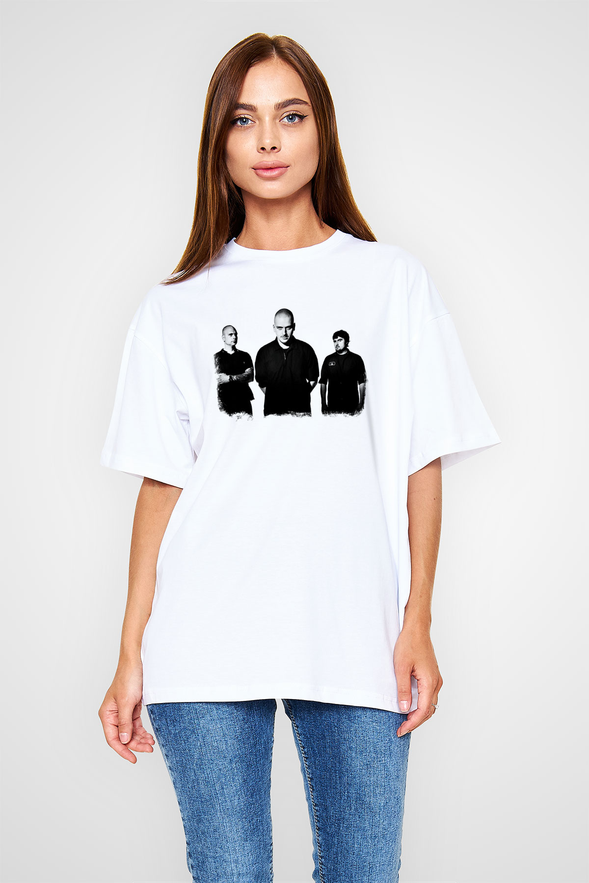 Godflesh Baskılı Unisex Beyaz Oversize Tişört