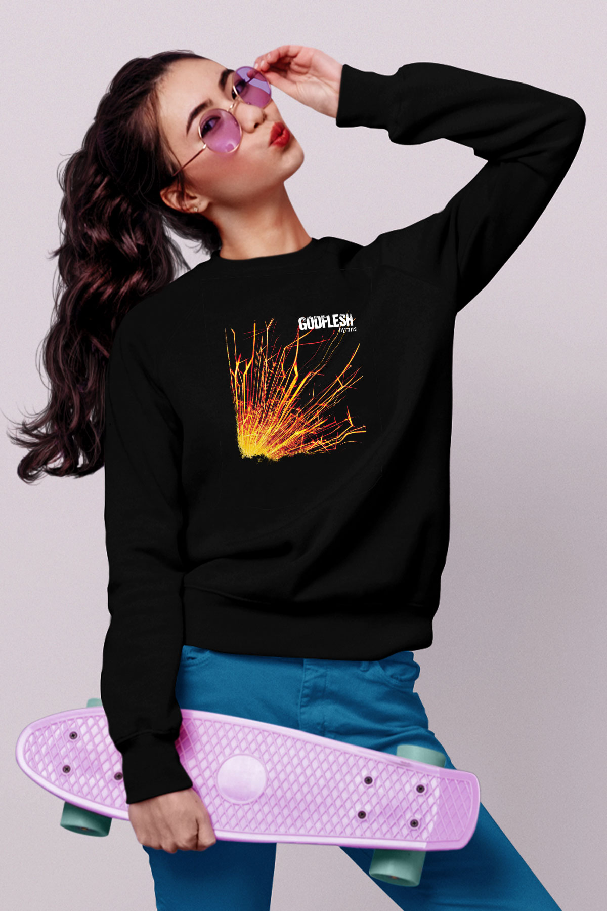 Godflesh Baskılı Unisex Siyah Sweatshirt