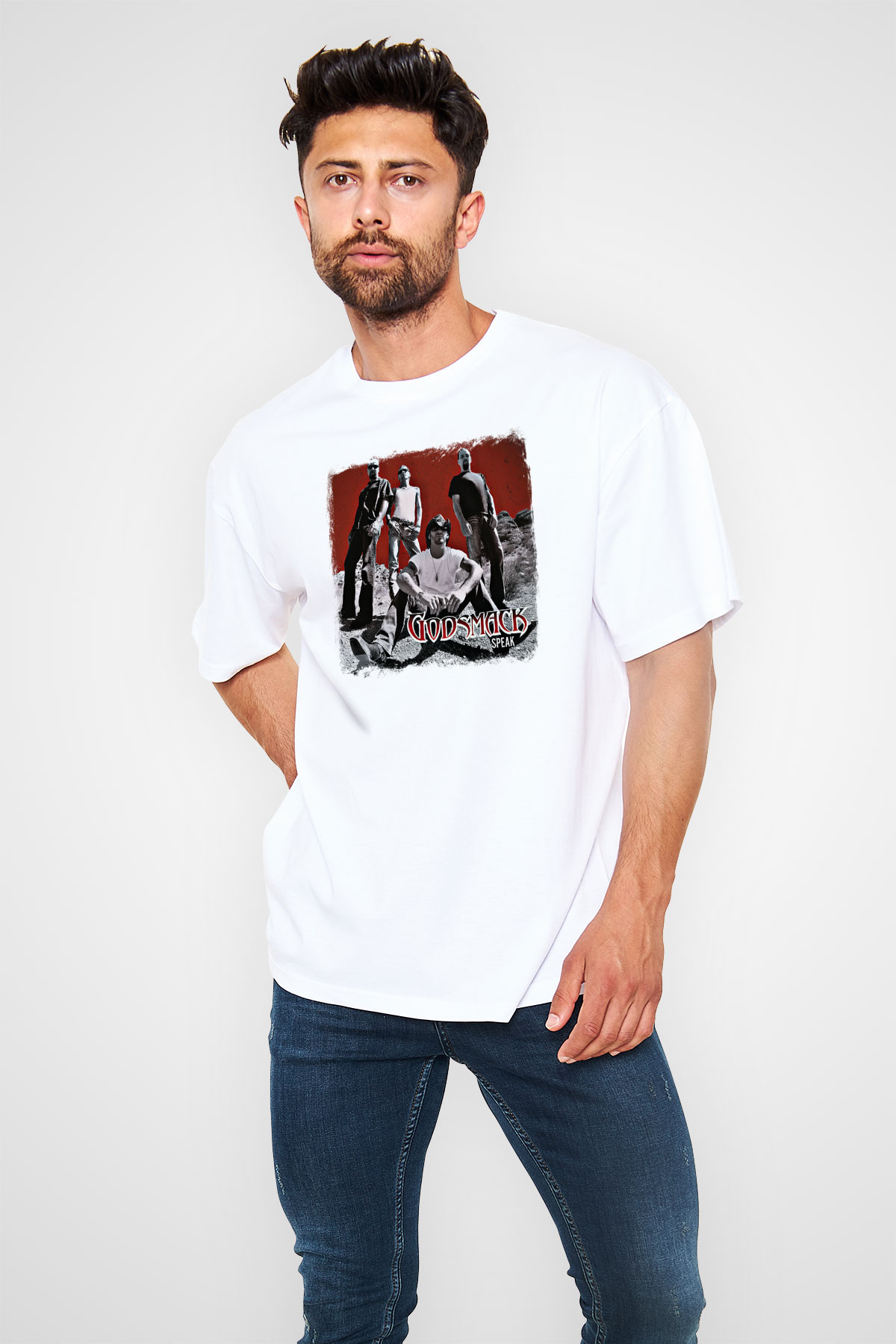 Godsmack Baskılı Unisex Beyaz Oversize Tişört