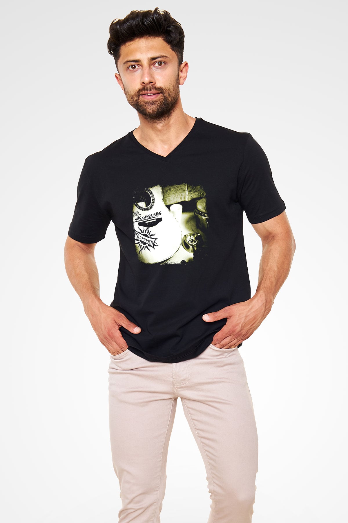 Godsmack Baskılı Unisex Siyah V Yaka Tişört