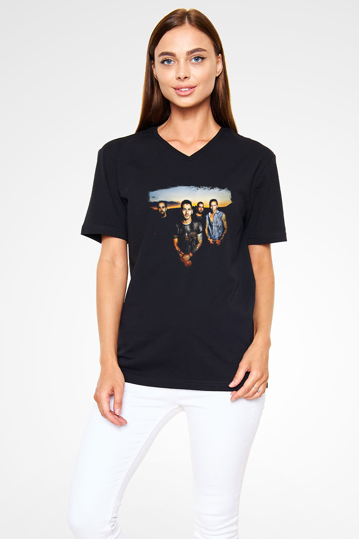 Godsmack Baskılı Unisex Siyah V Yaka Tişört