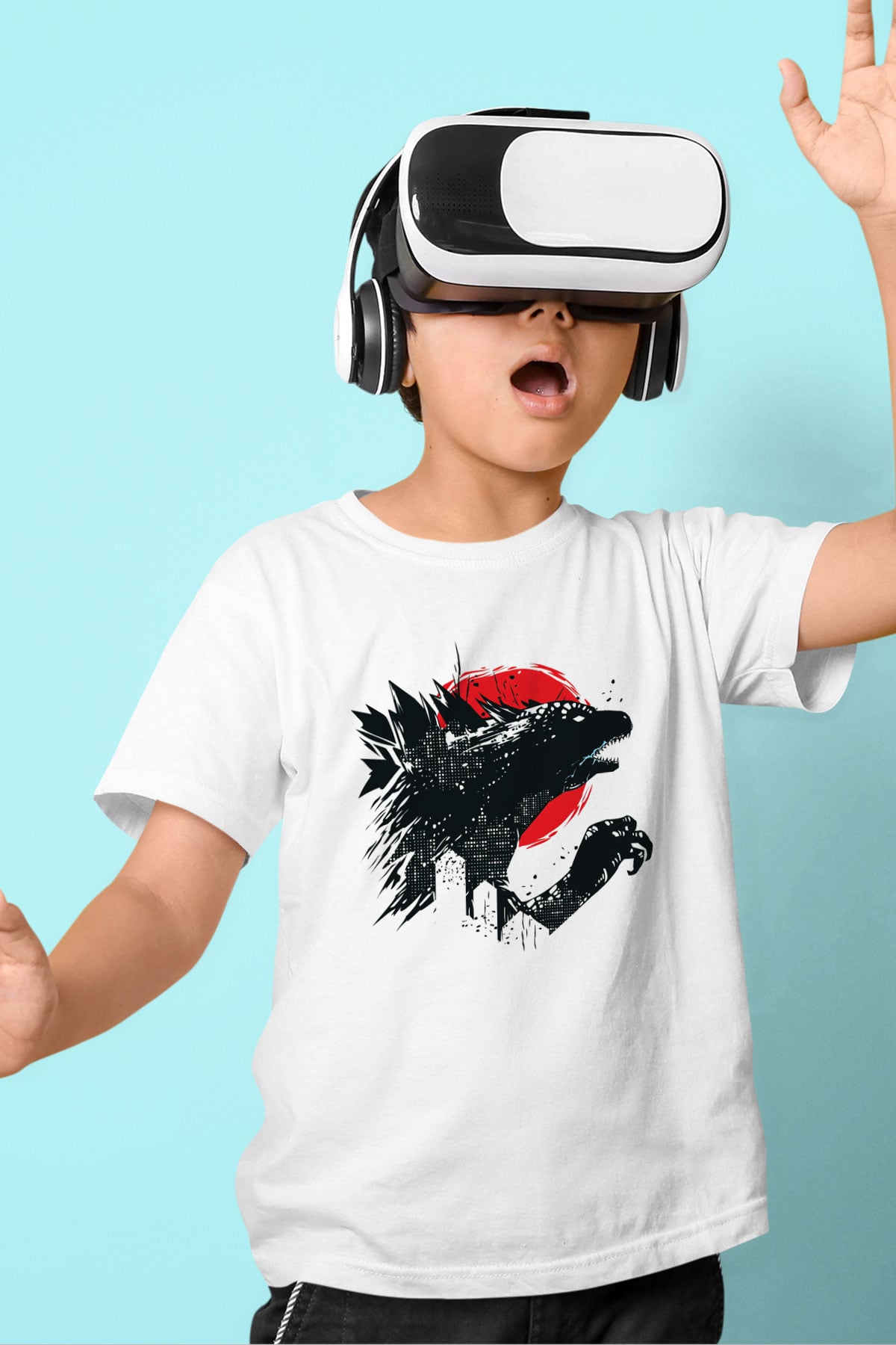 Godzilla Baskılı Beyaz Unisex Çocuk Tişört