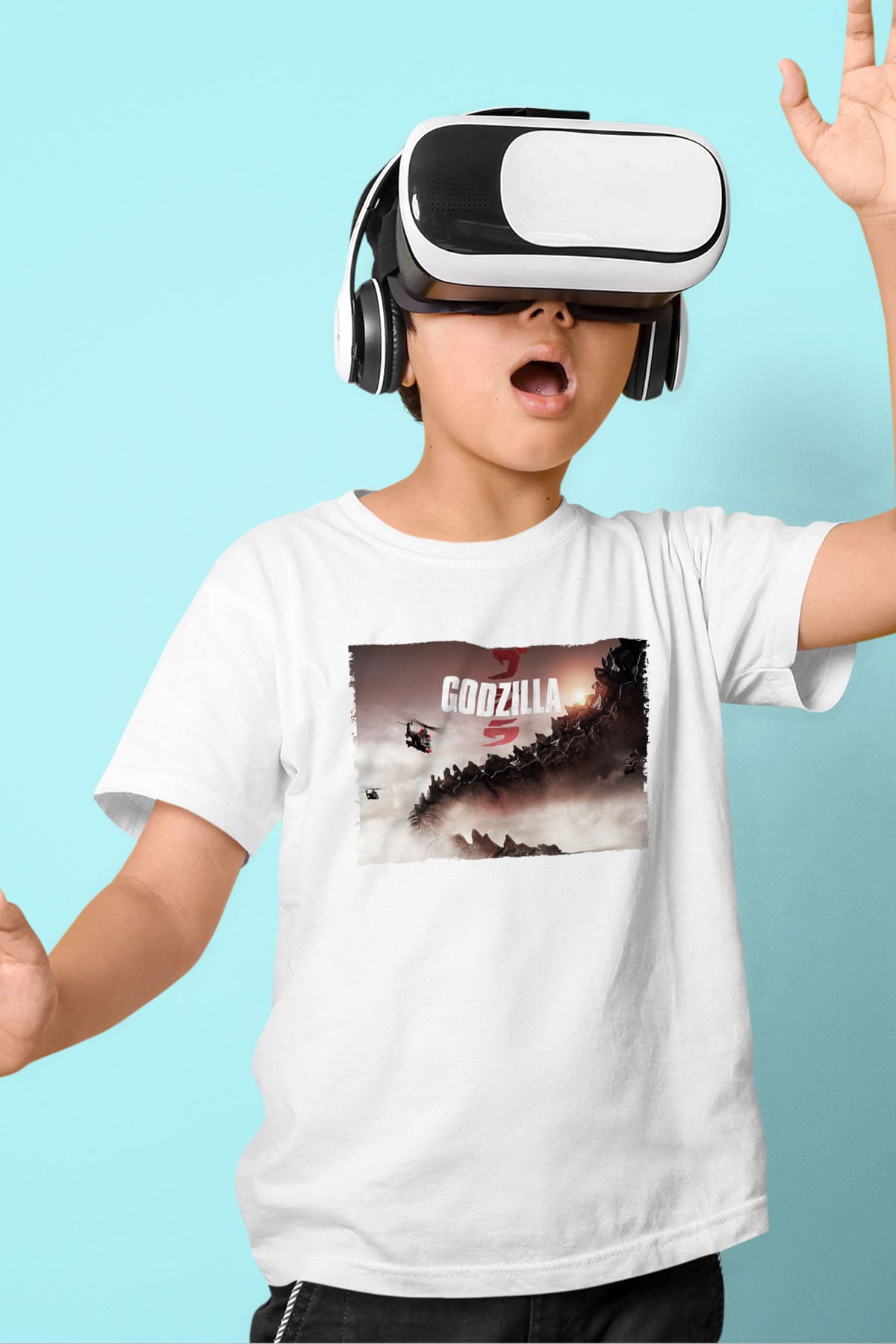 Godzilla Baskılı Beyaz Unisex Çocuk Tişört