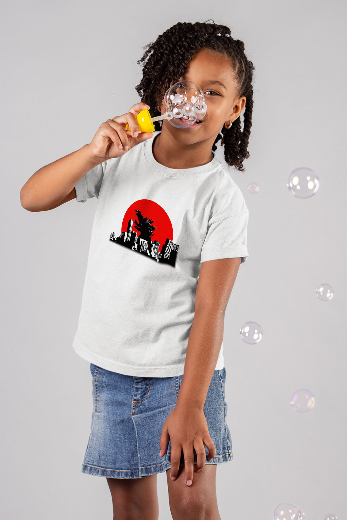Godzilla Baskılı Beyaz Unisex Çocuk Tişört