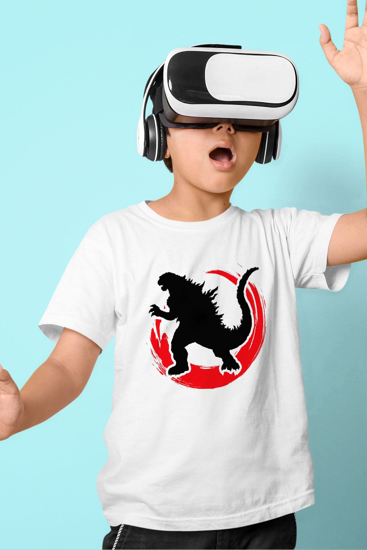 Godzilla Baskılı Beyaz Unisex Çocuk Tişört