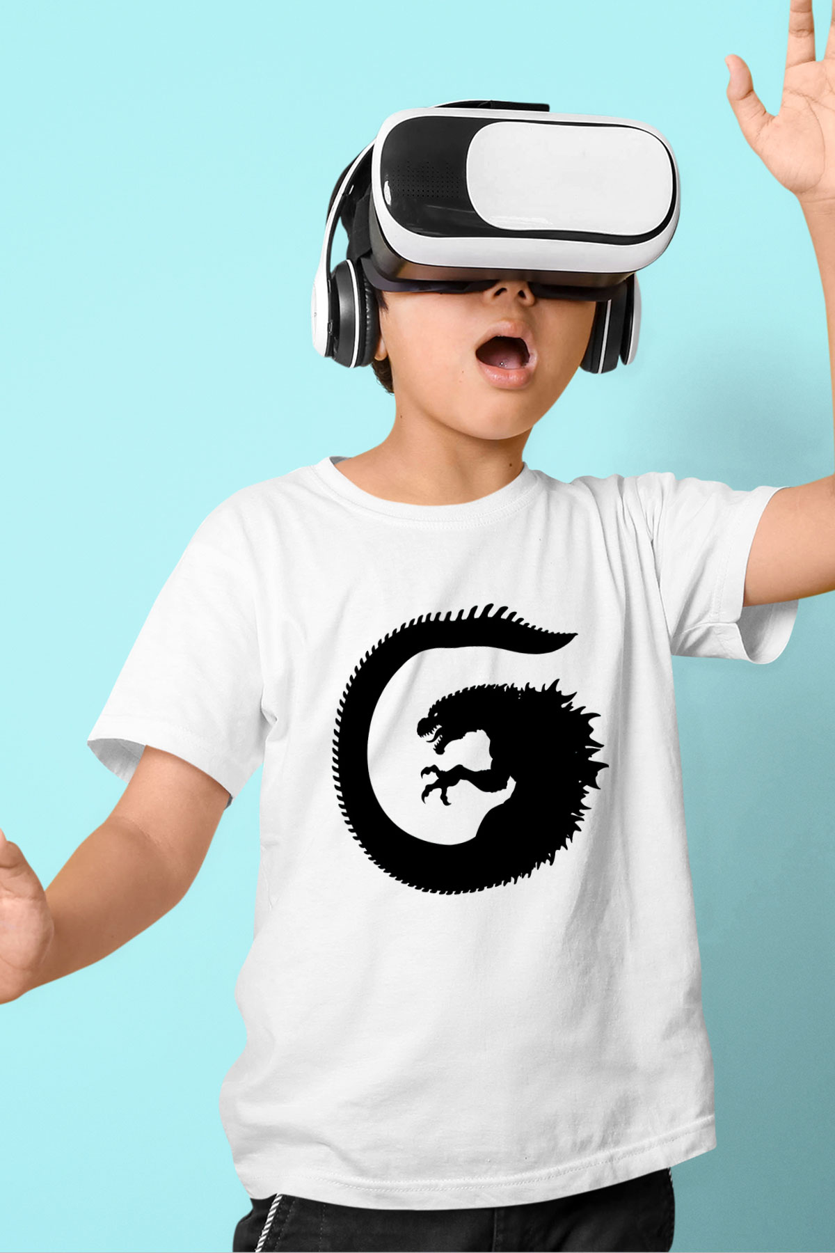 Godzilla Baskılı Beyaz Unisex Çocuk Tişört