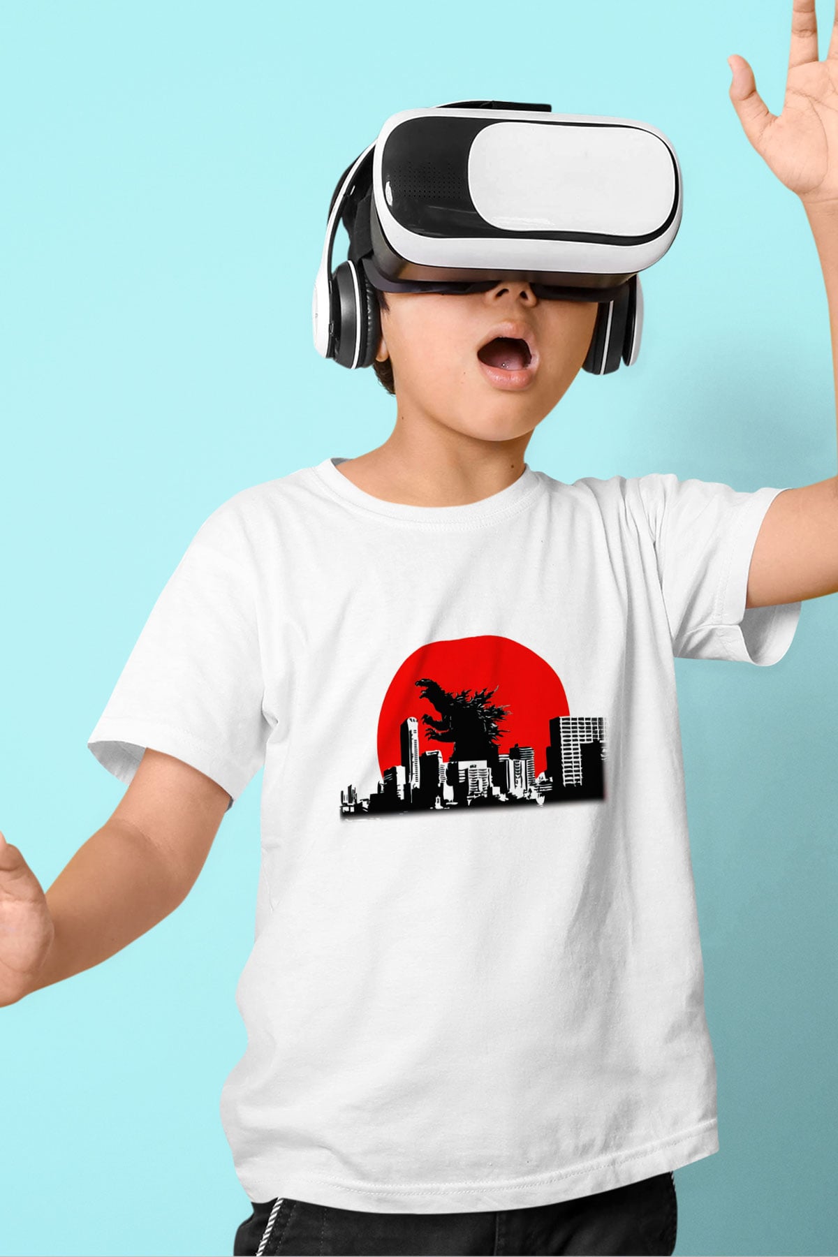 Godzilla Baskılı Beyaz Unisex Çocuk Tişört