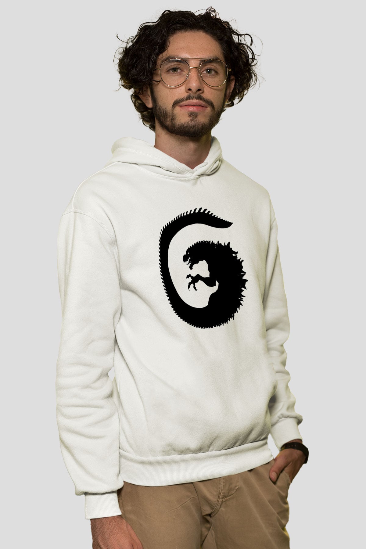 Godzilla Beyaz Unisex Hoodie