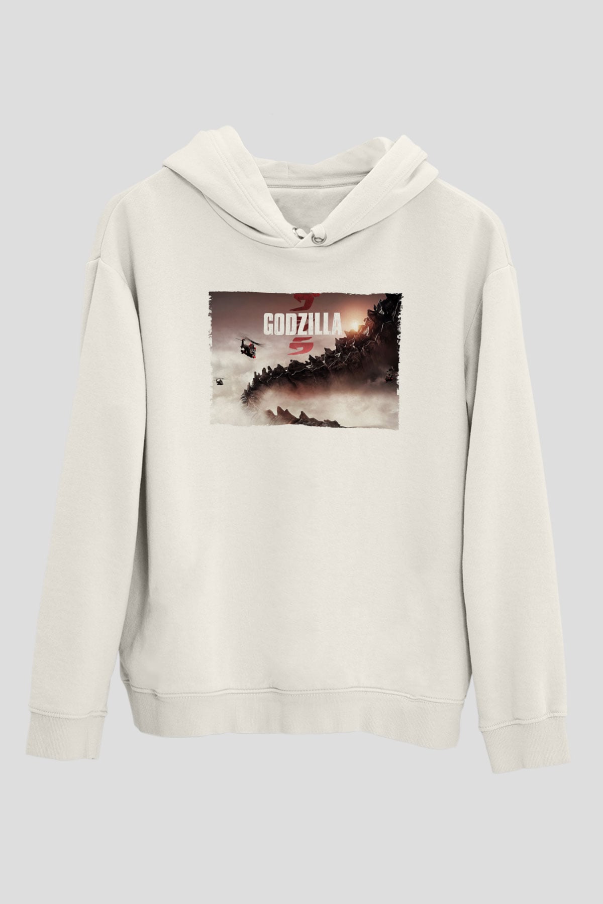 Godzilla Beyaz Unisex Hoodie