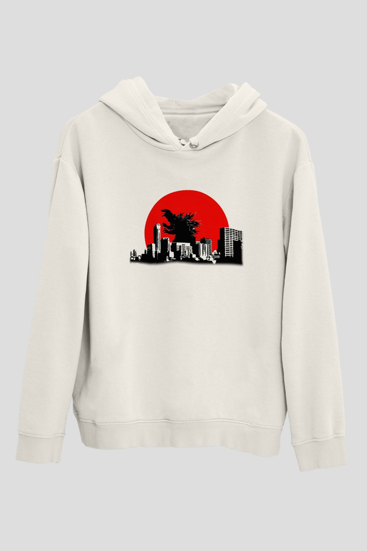 Godzilla Beyaz Unisex Hoodie