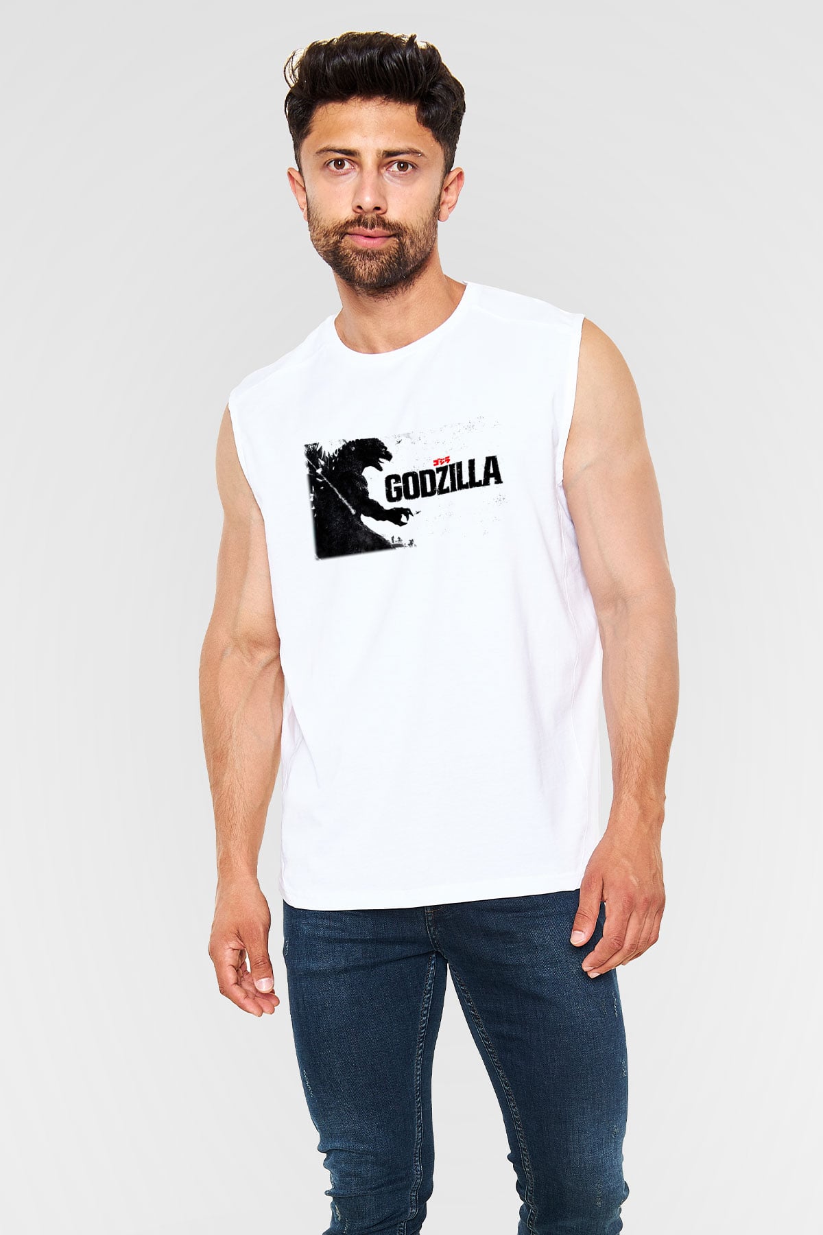 Godzilla Beyaz Unisex Kolsuz Tişört