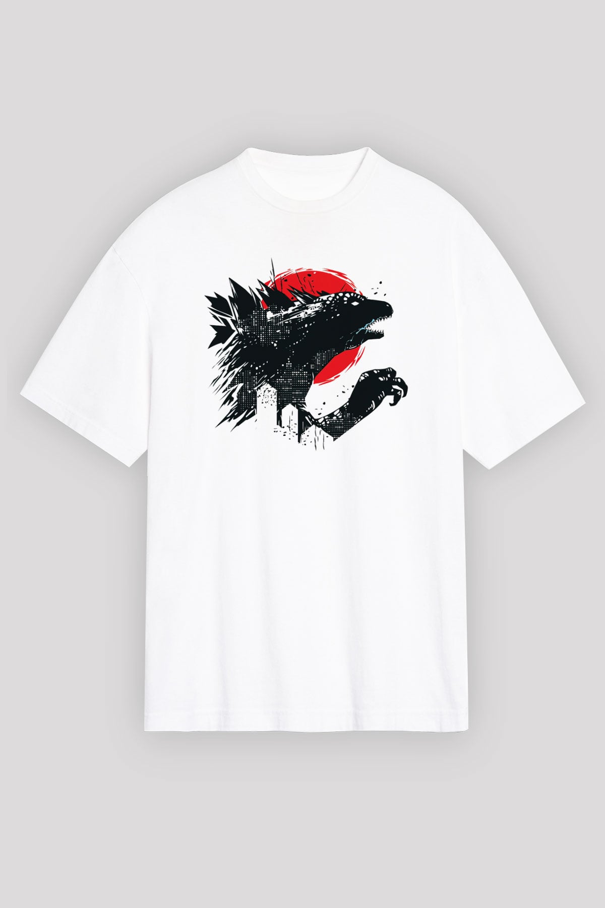 Godzilla Beyaz Unisex Oversize Tişört T-Shirt