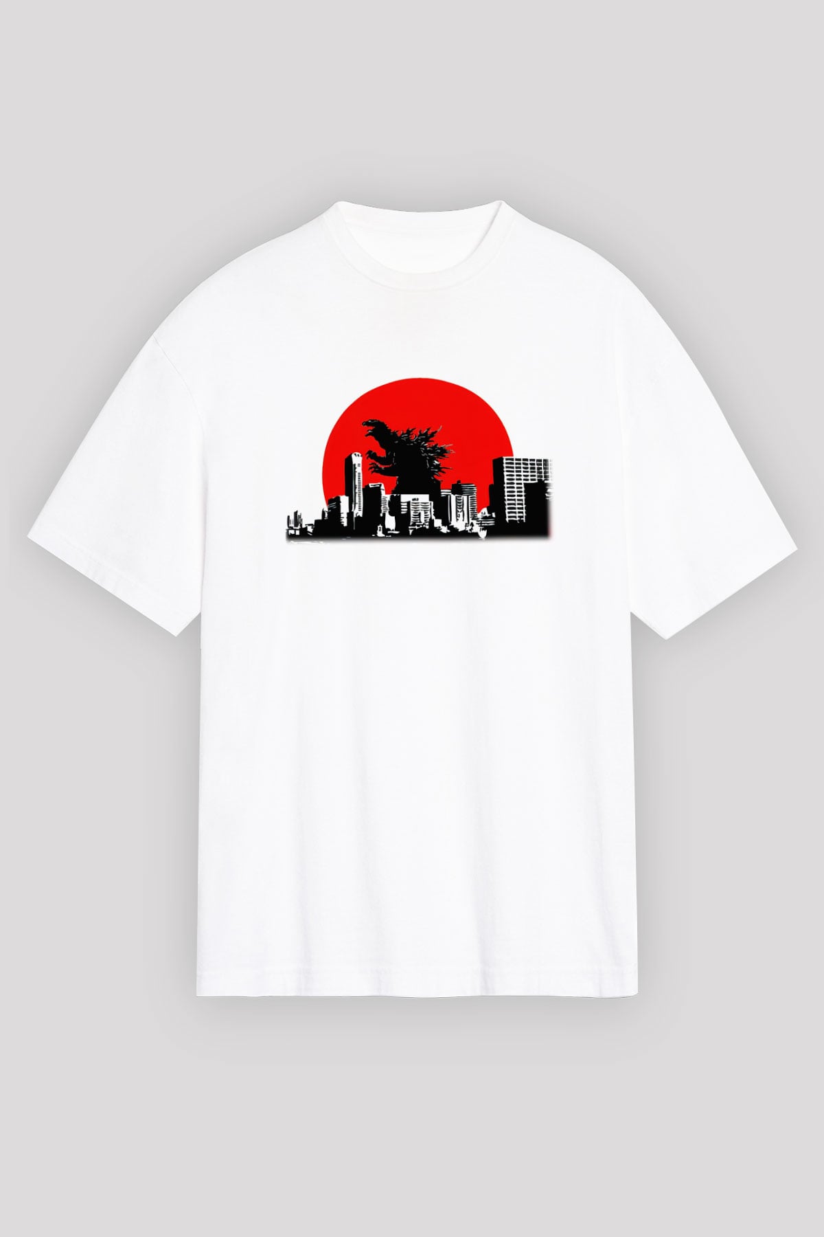 Godzilla Beyaz Unisex Oversize Tişört T-Shirt