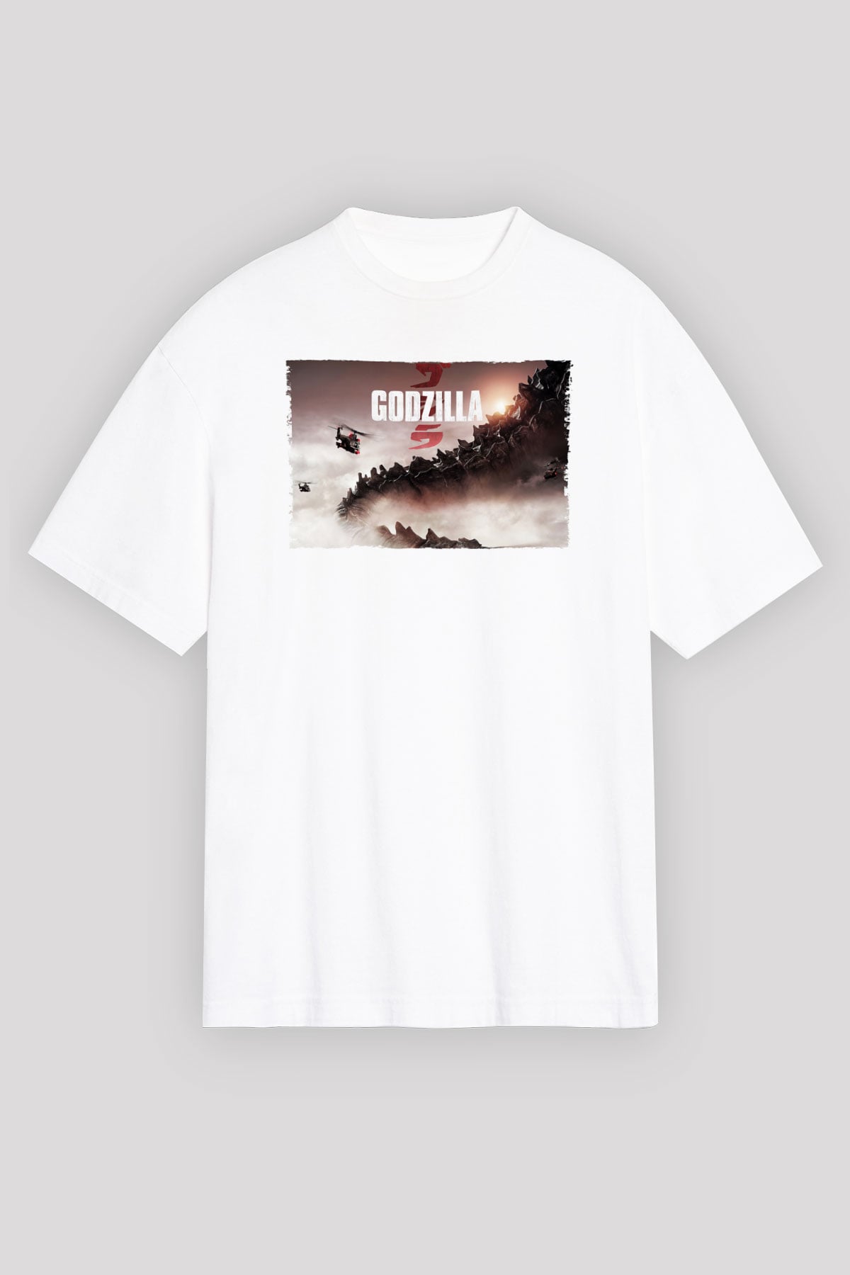 Godzilla Beyaz Unisex Oversize Tişört T-Shirt