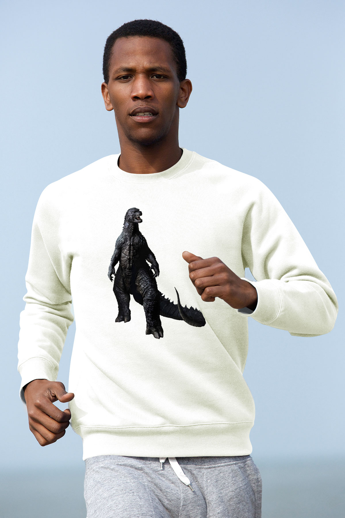 Godzilla Beyaz Unisex Sweatshirt