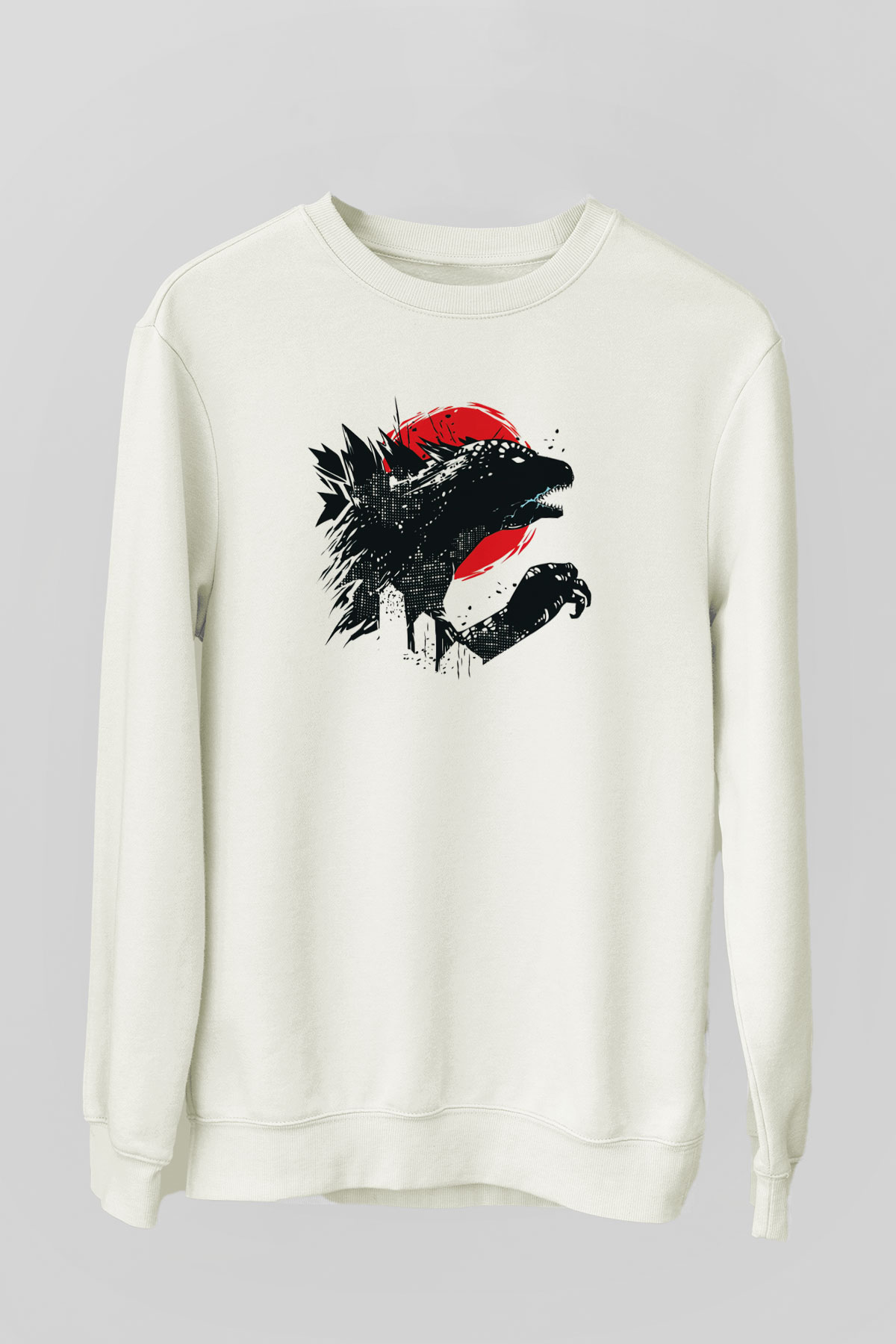 Godzilla Beyaz Unisex Sweatshirt