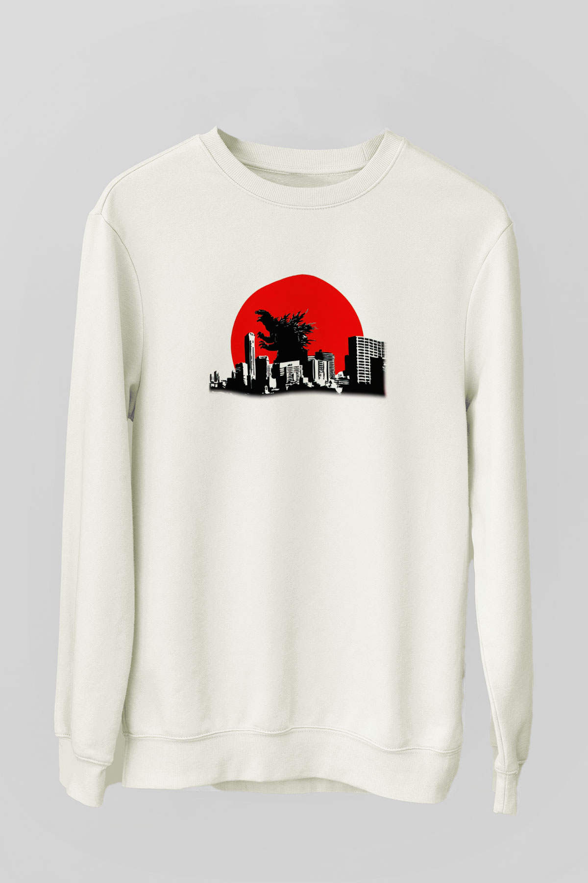 Godzilla Beyaz Unisex Sweatshirt