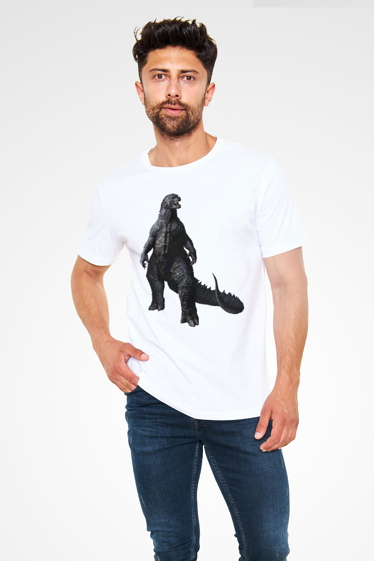 Godzilla Beyaz Unisex Tişört T-Shirt