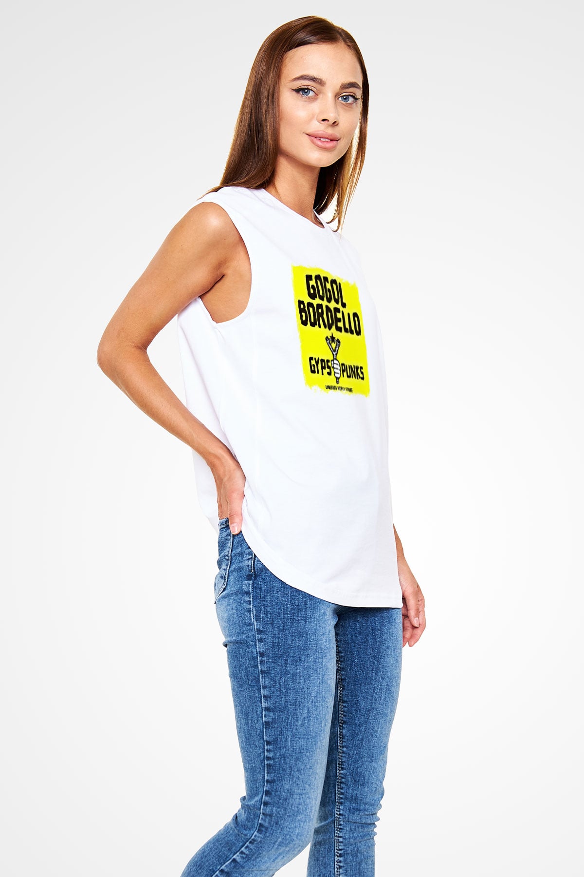 Gogol Bordello Baskılı Unisex Beyaz Kolsuz Tişört