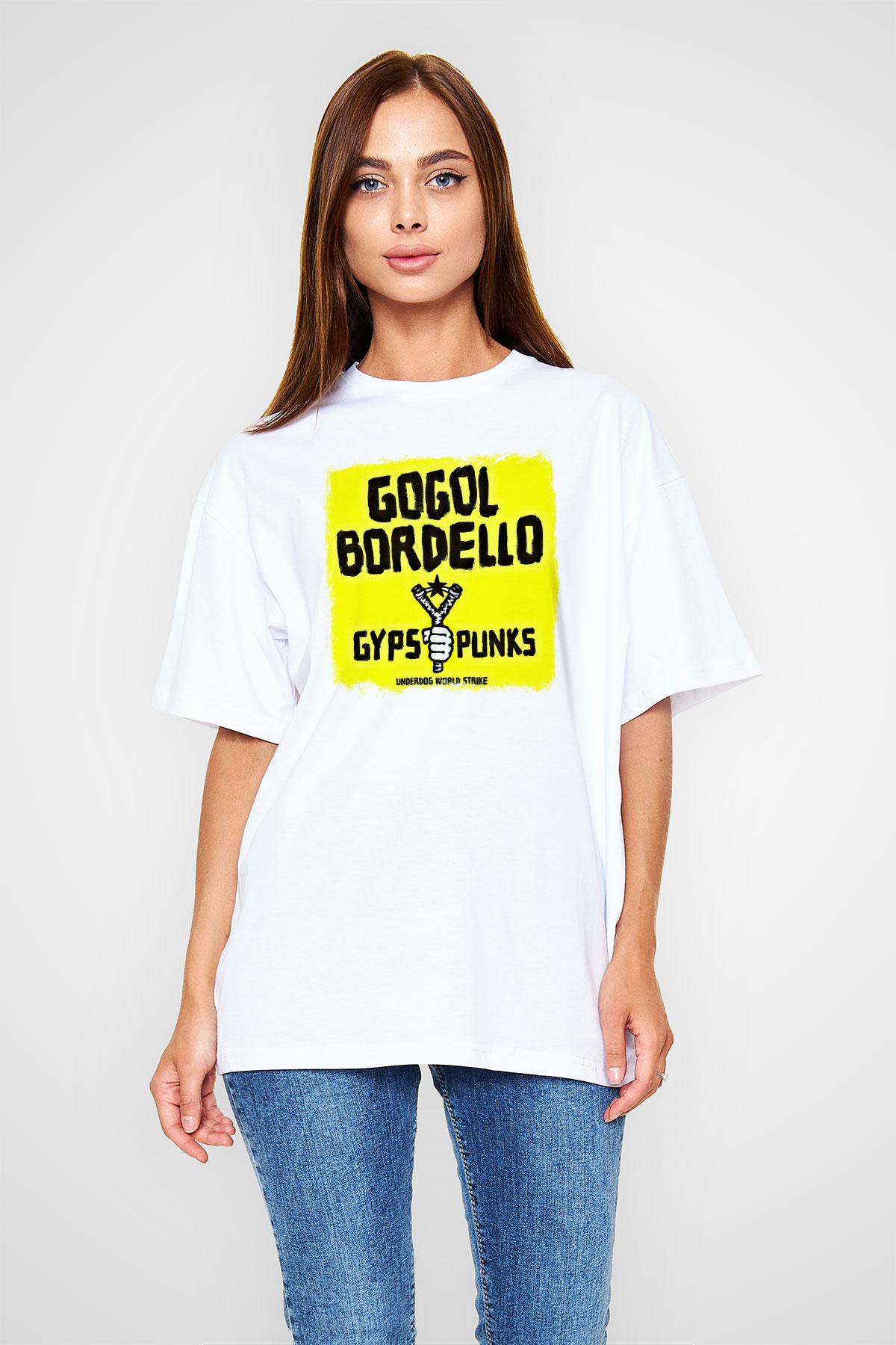 Gogol Bordello Baskılı Unisex Beyaz Oversize Tişört