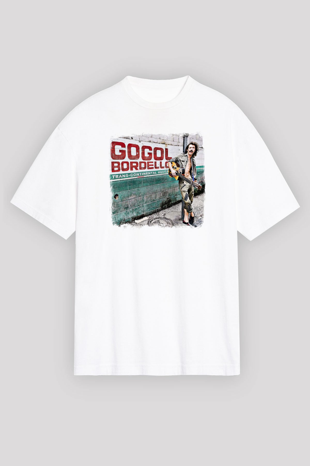Gogol Bordello Baskılı Unisex Beyaz Oversize Tişört