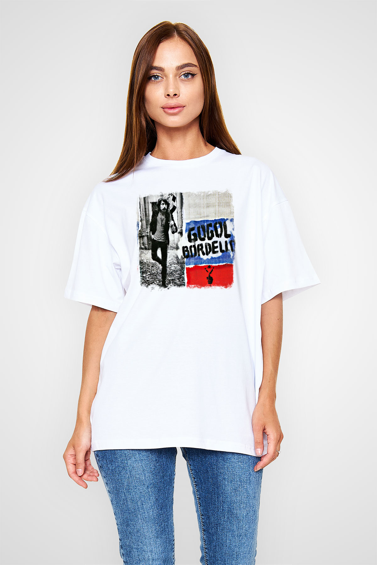Gogol Bordello Baskılı Unisex Beyaz Oversize Tişört