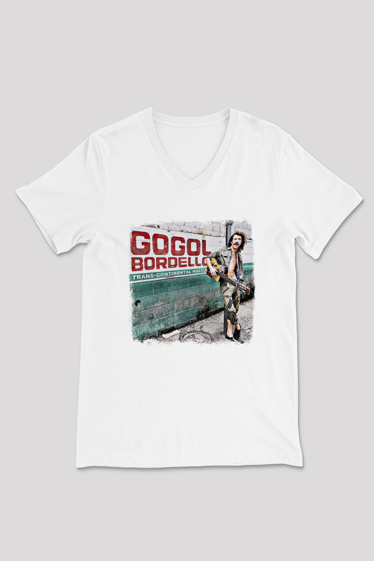 Gogol Bordello Baskılı Unisex Beyaz V Yaka Tişört