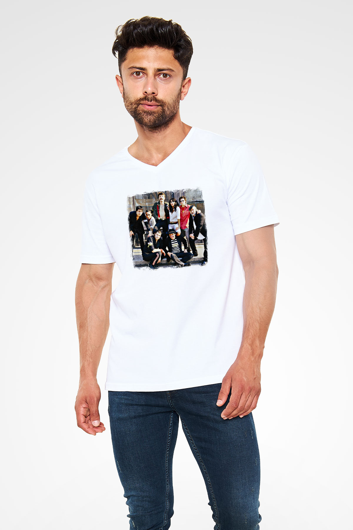 Gogol Bordello Baskılı Unisex Beyaz V Yaka Tişört