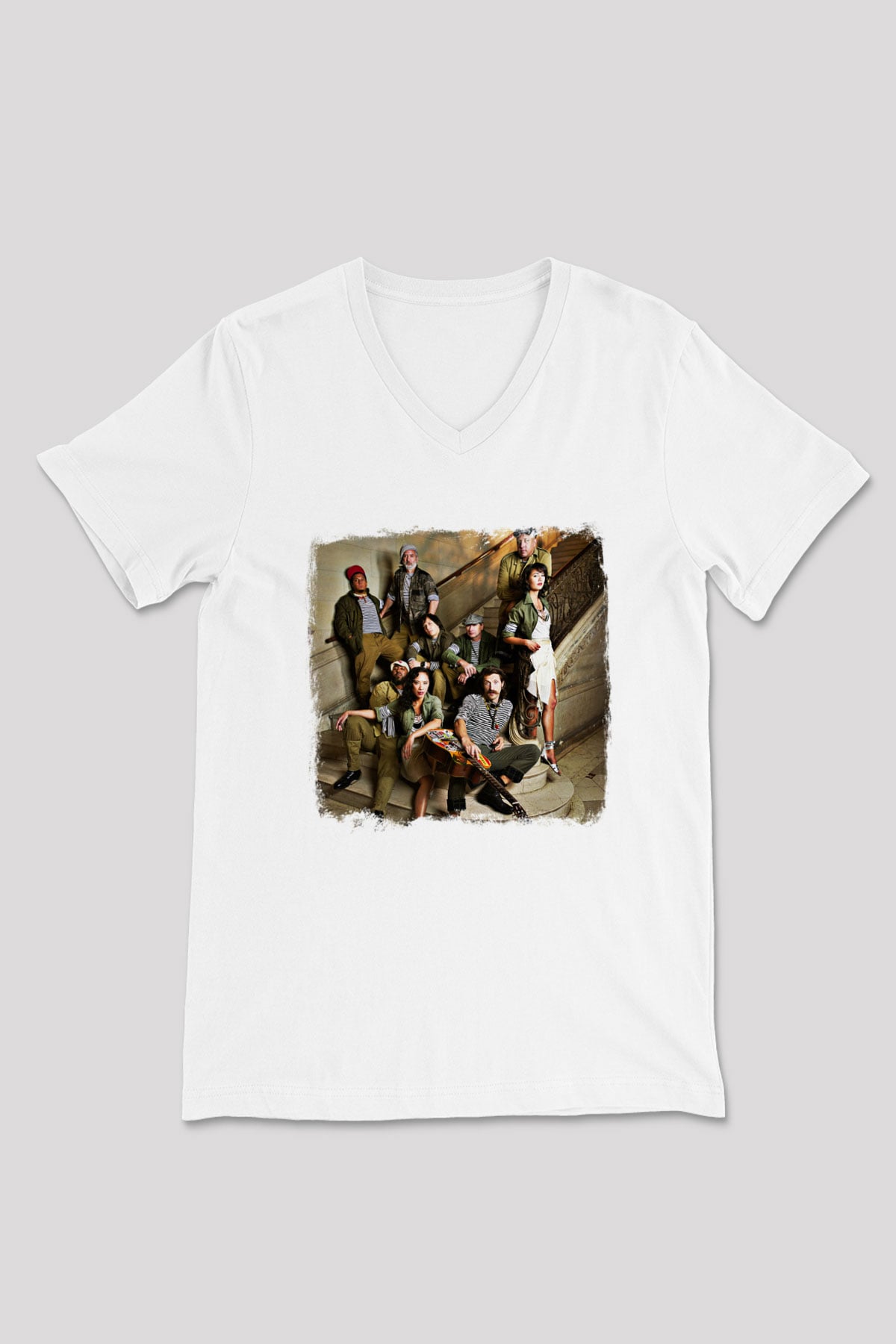 Gogol Bordello Baskılı Unisex Beyaz V Yaka Tişört