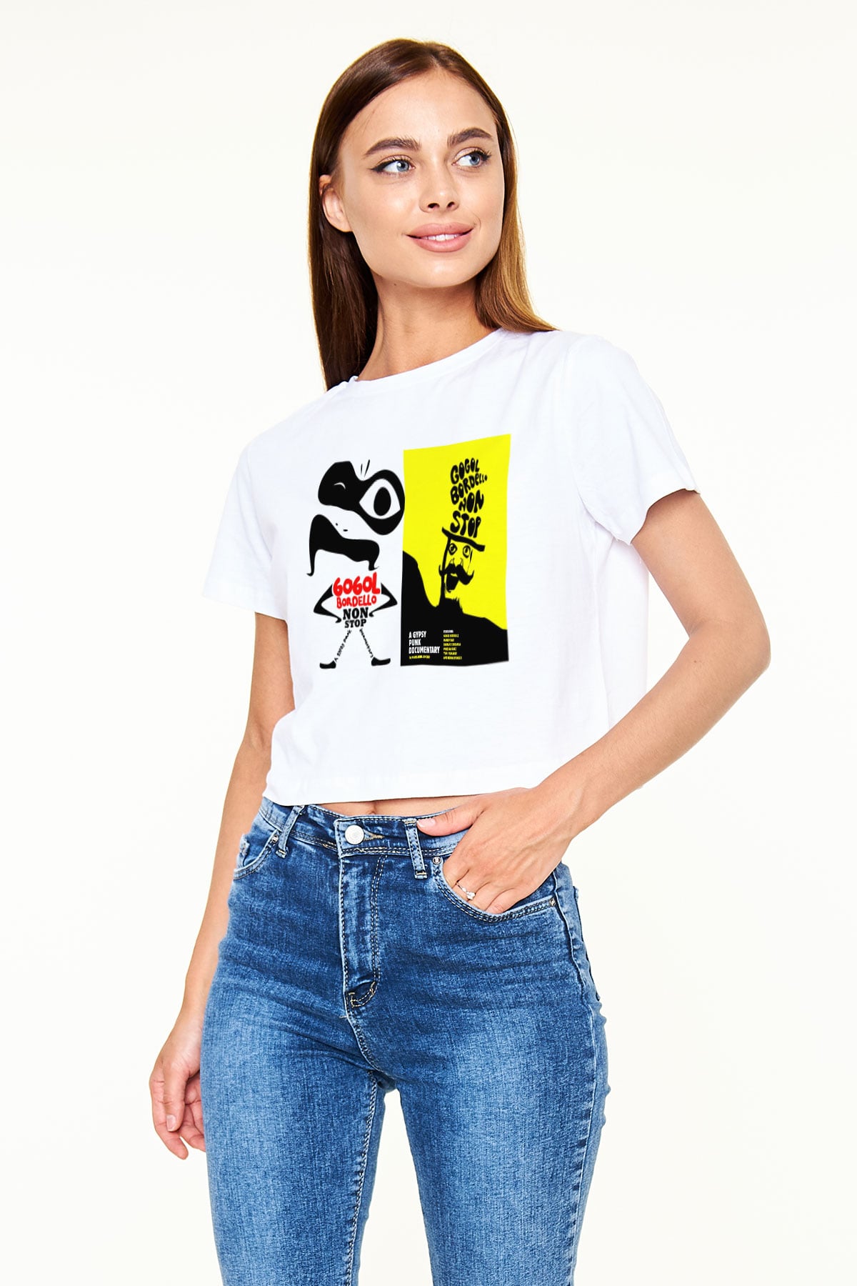 Gogol Bordello Beyaz Croptop Tişört