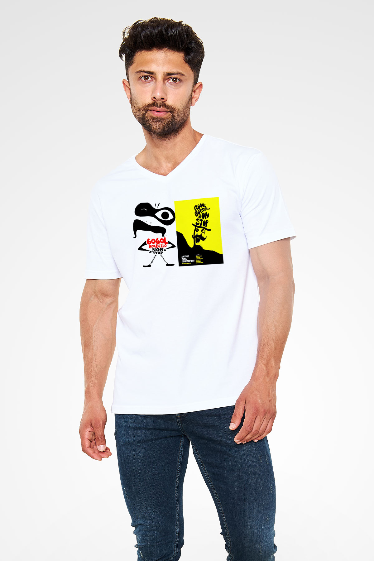 Gogol Bordello Beyaz Unisex V Yaka Tişört T-Shirt