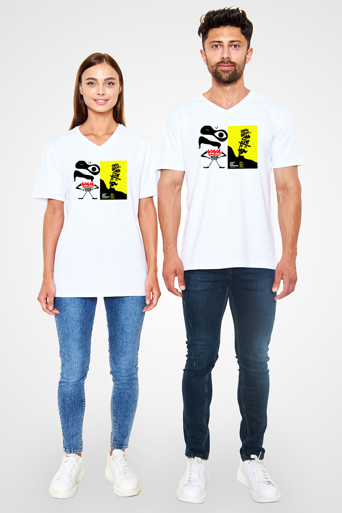 Gogol Bordello Beyaz Unisex V Yaka Tişört T-Shirt