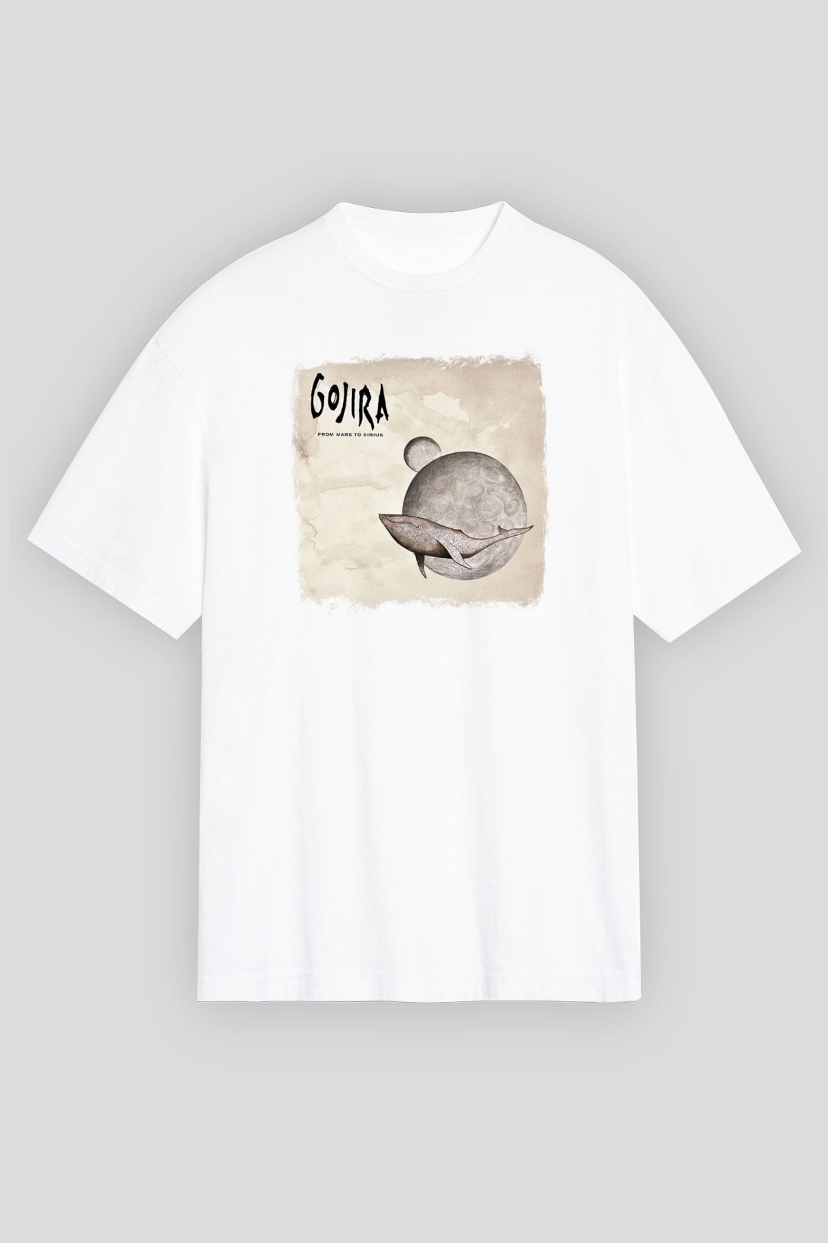 Gojira Baskılı Unisex Beyaz Oversize Tişört