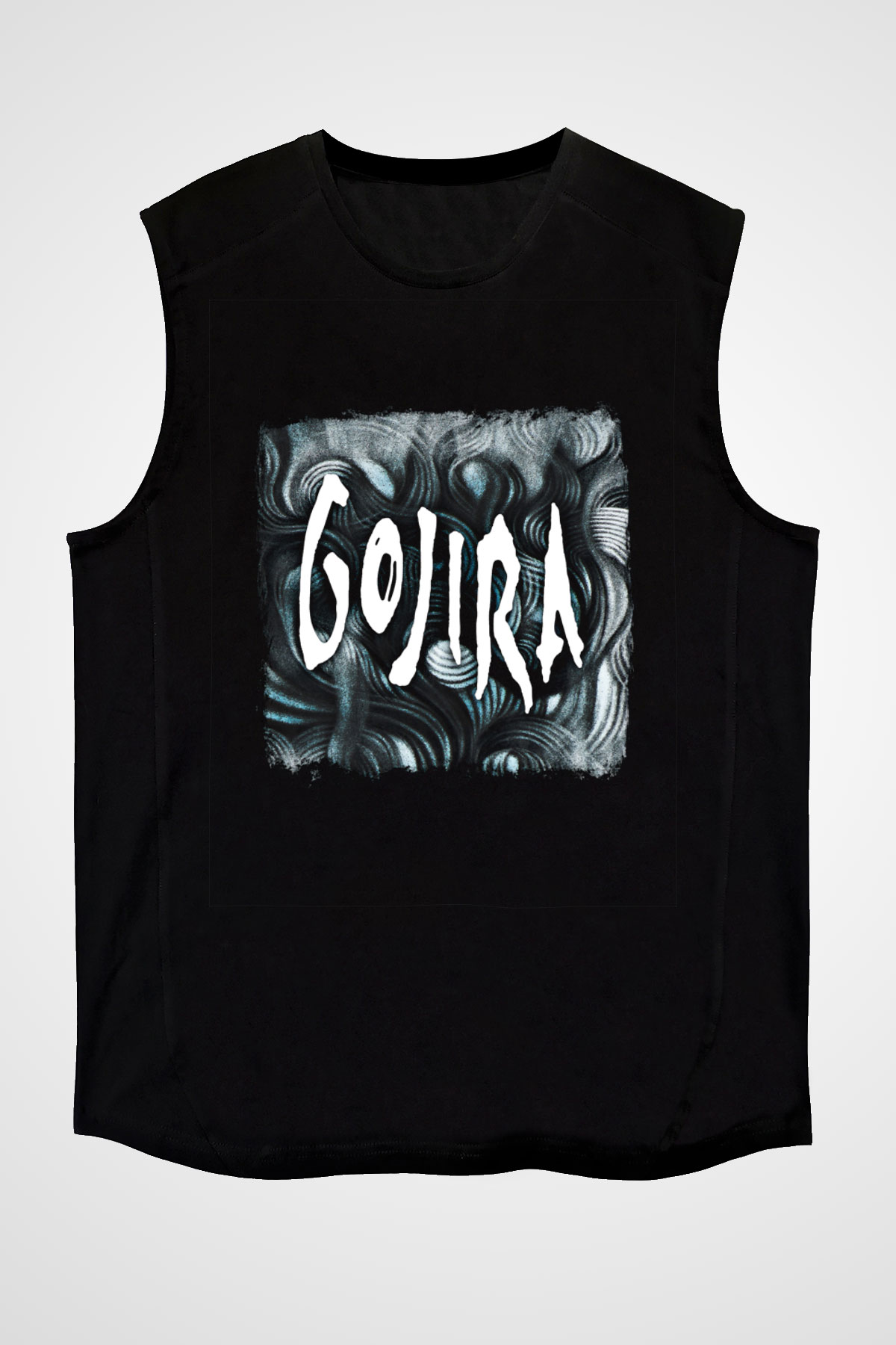 Gojira Baskılı Unisex Siyah Kolsuz Tişört