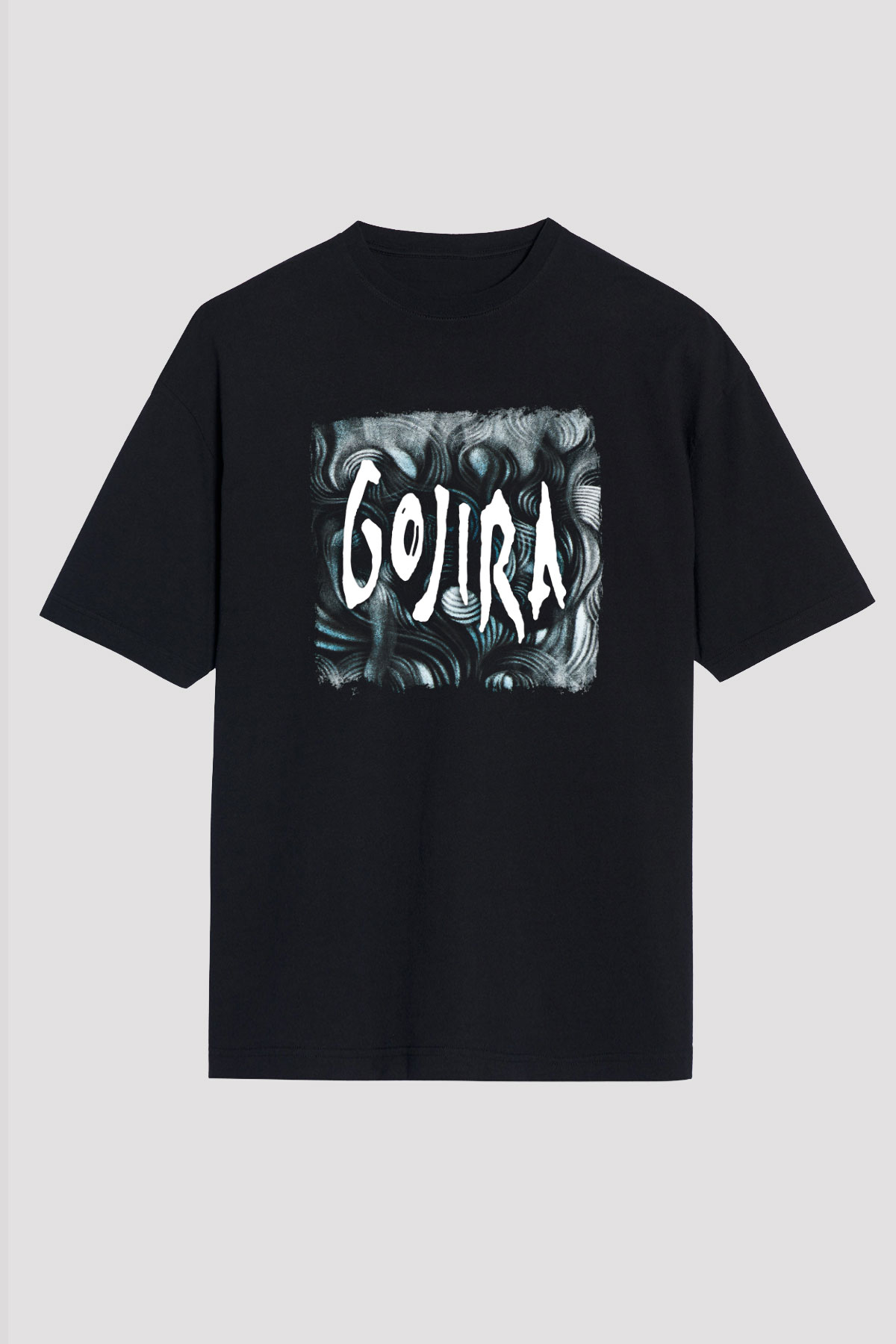 Gojira Baskılı Unisex Siyah Oversize Tişört