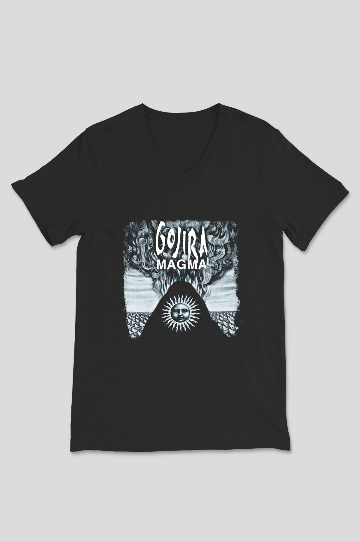 Gojira Baskılı Unisex Siyah V Yaka Tişört