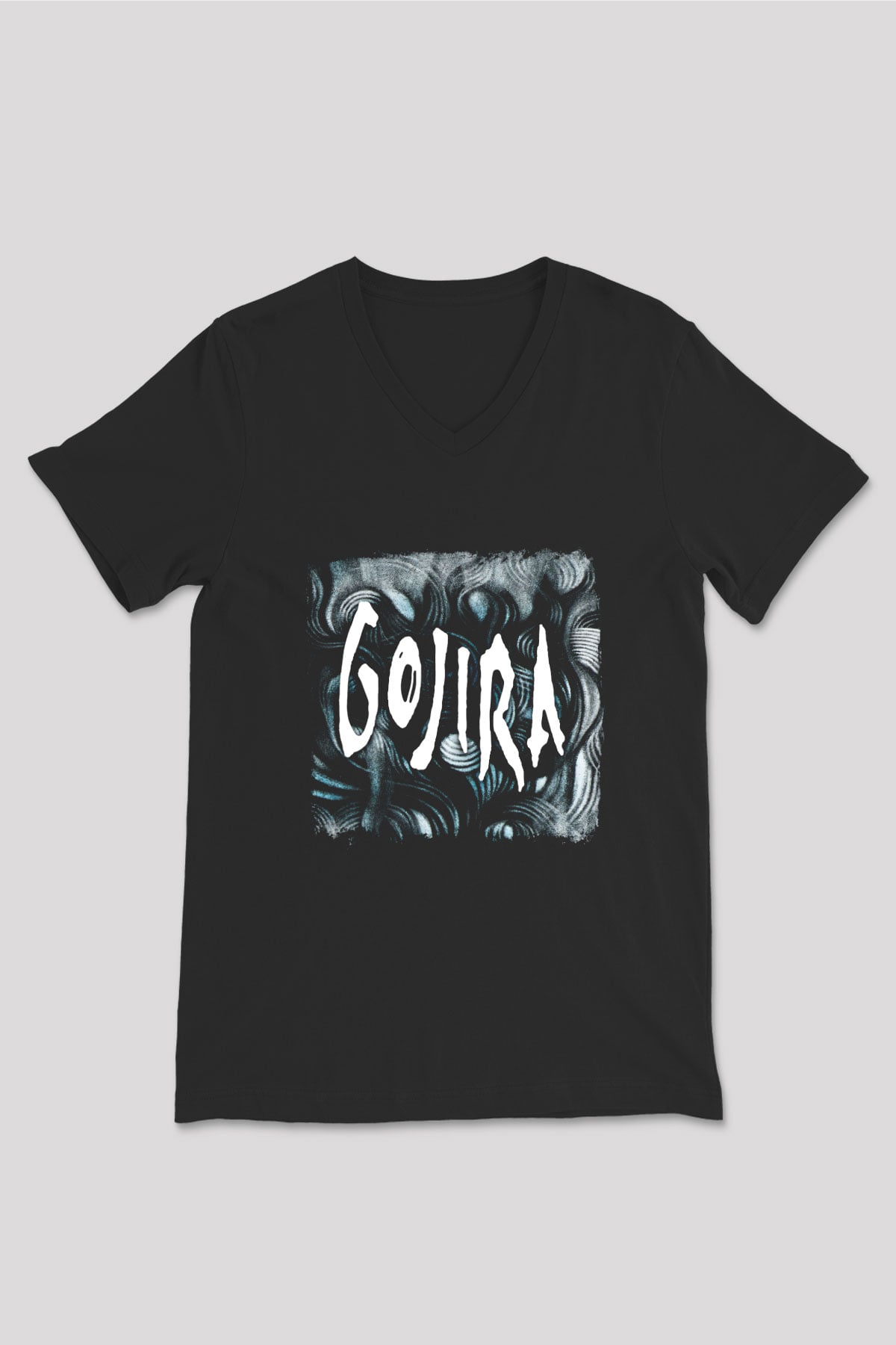 Gojira Baskılı Unisex Siyah V Yaka Tişört