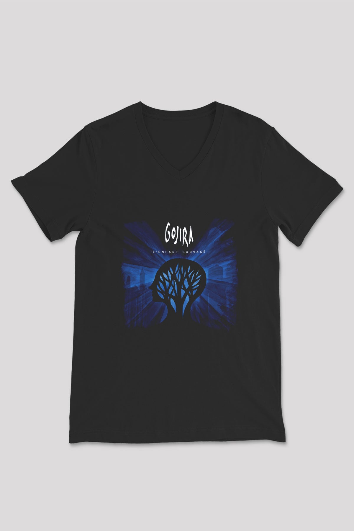 Gojira Baskılı Unisex Siyah V Yaka Tişört