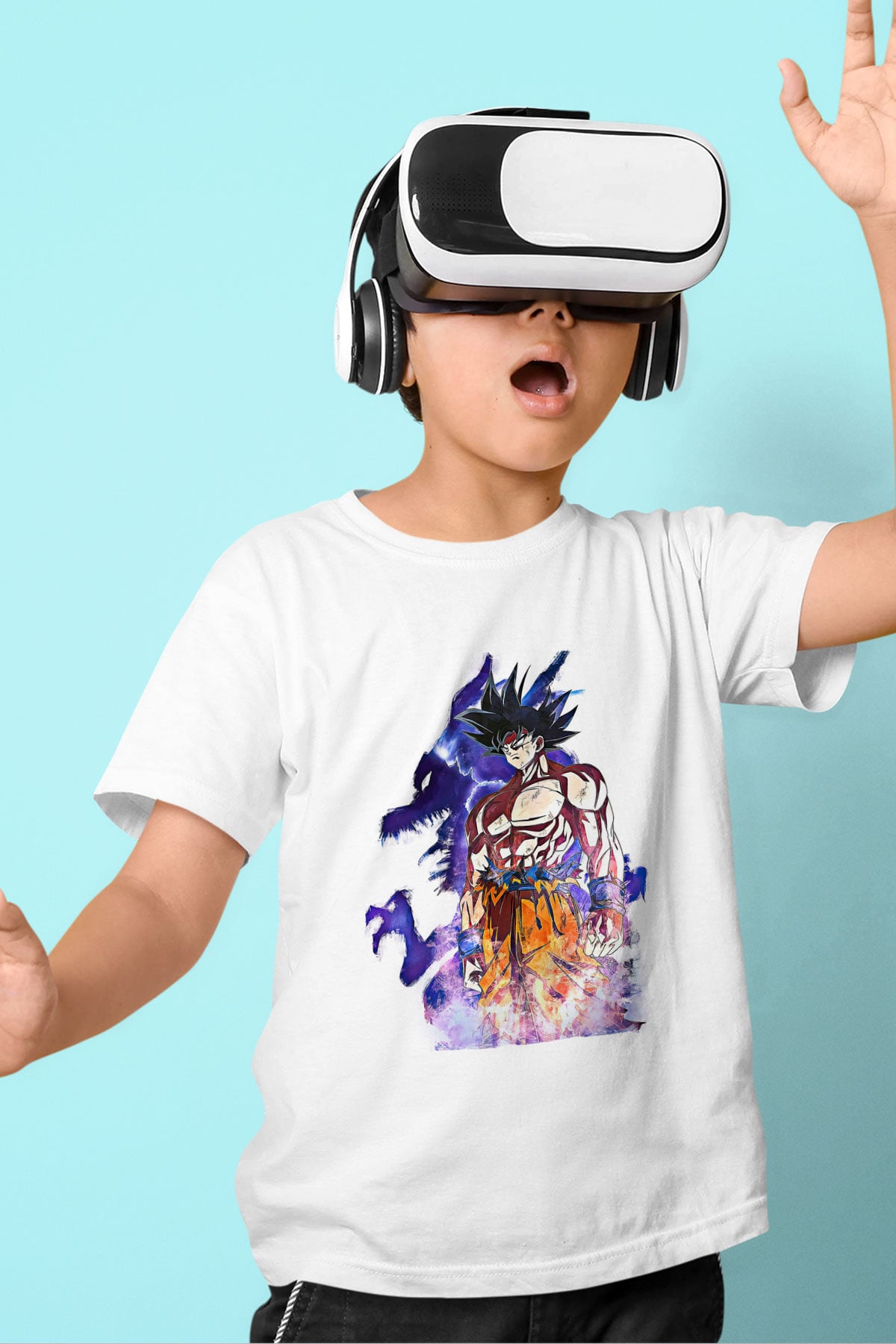 Goku Baskılı Beyaz Unisex Beyaz Çocuk Tişört - Tshirt