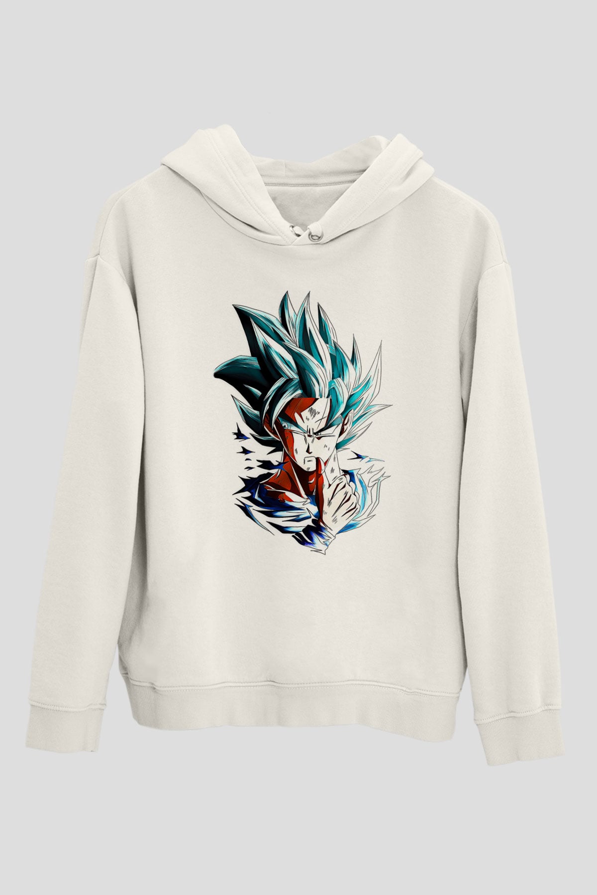 Goku Baskılı Beyaz Unisex Hoodie