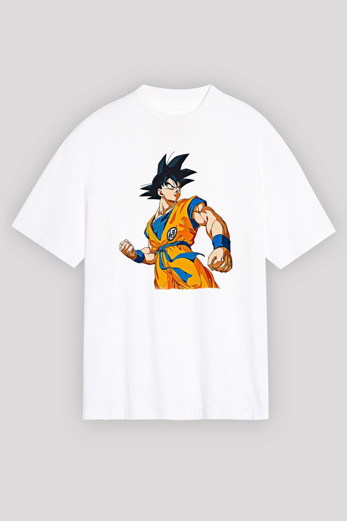 Goku Baskılı Beyaz Unisex Oversize Tişört - Tshirt